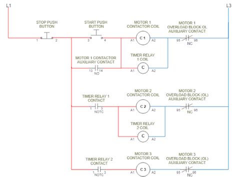 Sequence Motor Control Circuit with Timer Wiring Diagram 的图像结果