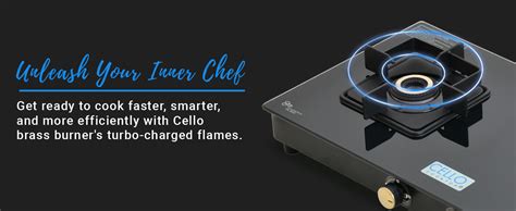 Cello Black Pearl 2 Burner Toughened Glass Top Gas Stove, Brass Burners ...