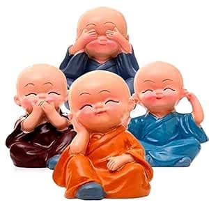 Buy Set of 4 Baby Monk Buddha Statue with Hat Decorative Showpiece for ...
