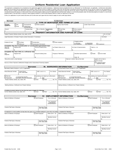 Uniform Residential Loan Application - Blank Fillable Template | Fill ...
