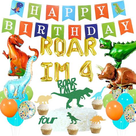 Buy HEETON Roar I'm 4 Balloons T-Rex Four Cake Topper Dinosaur Birthday ...