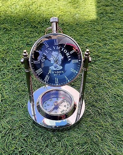 FamousHub| Vintage Brass Table Clock with Compass, Shelf Desk Top Clock ...