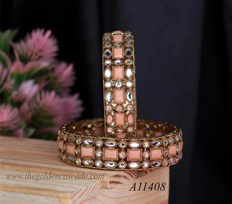 Premium Kundan Work Metal Kada For Women (Pack of 2) – The Golden Cascade