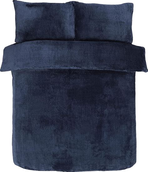Sleepdown Waffle Teddy Fleece Navy Blue Duvet Cover Set - Super King