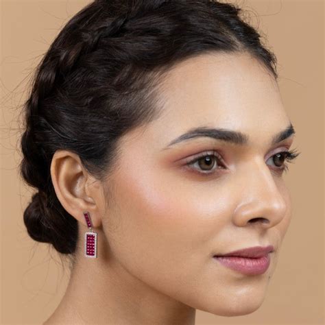 Dazzling Rectangular Pink Drop Earrings – Gold Era