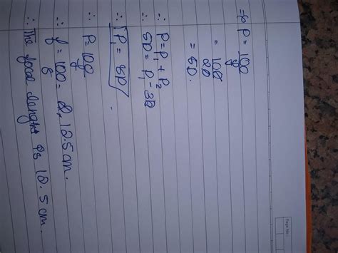 The equivalent focal length of two thin lenses in contact is 20cm if ...