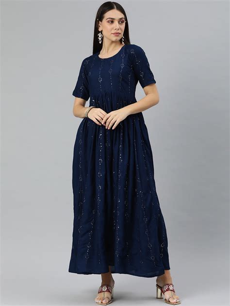 Navy Blue Maxi Dress – The Anarkali Shop