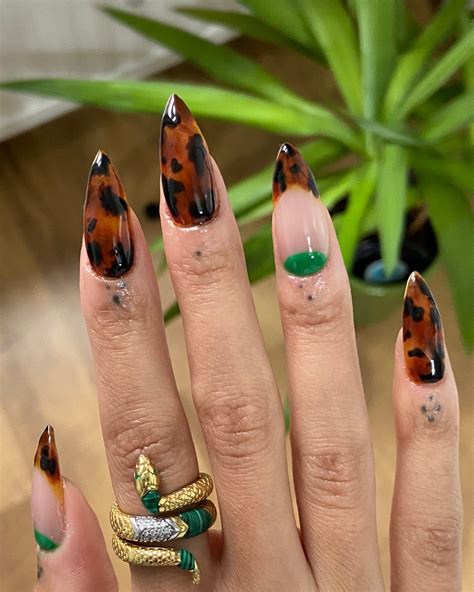 Tortoise Shell Nail Design Press on Nails | French Tip Fall Nails ...