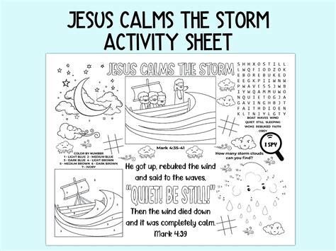 Jesus Calms the Storm Activity Sheet, Children's Church Activity, Bible Activity Placemat for ...