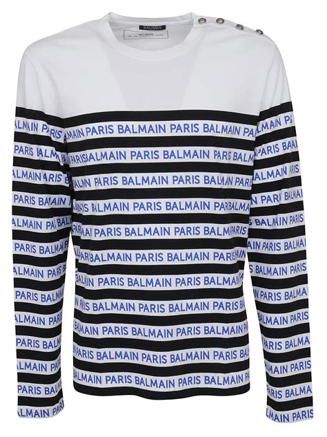 Balmain Balmain Paris Stripe Long Sleeve T-shirt - Eag Noir/bleu ...