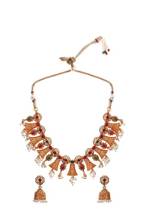 Shop Rubans Gold Plated Handcrafted Color Stone Necklace Set Online at ...