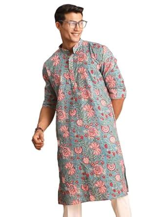 Buy Shvaas By Vastramay Regular Men's Aqua Cotton Kurta (VSHVMK196_36 ...