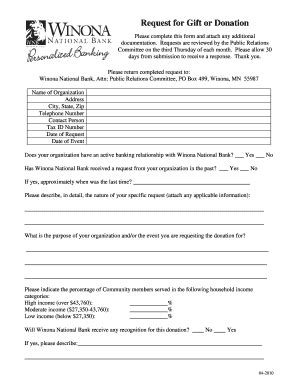 Fillable Online Request for Gift or Donation - Winona National Bank Fax ...
