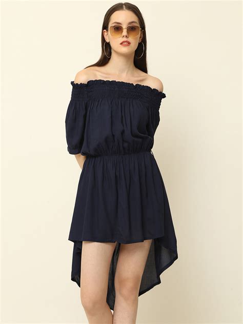 Navy Blue Off Shoulder High Low One Piece Dress – COTNUF