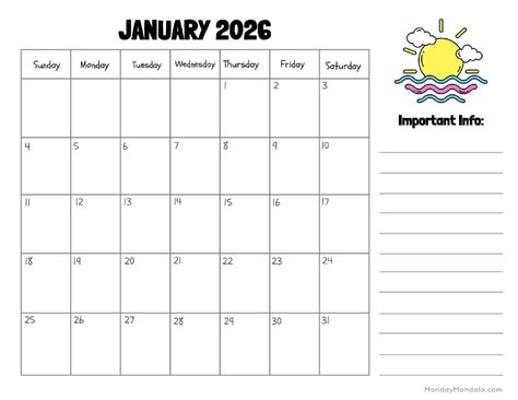 January 2026 Calendars (Free PDF Printables)
