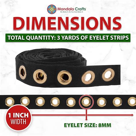 Buy Mandala Crafts Gold Metal Eyelet Trim with Grommets - Black Eyelet ...