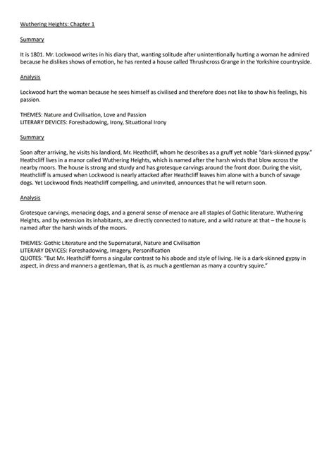 Chapter 1 Summary and Analysis of Wuthering Heights (English Literature ...