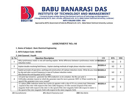 Assignment unit ,4,5 of BEE201 PDF - Approved by AICTE, Government of ...