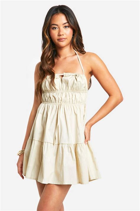 Cotton Cross Front Skater Dress | boohoo UK