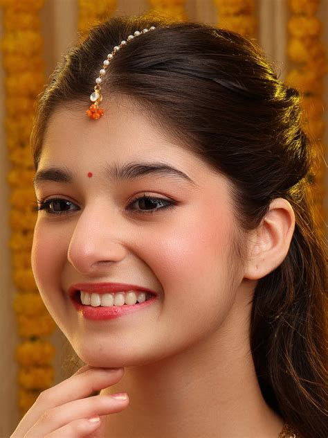 Women's Orange Copper Kundan Maang Tikka – Trendia