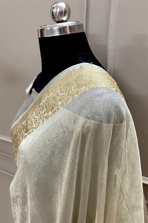 White Ambose Tissue Silk Banarasi Saree – Mohsin Textiles