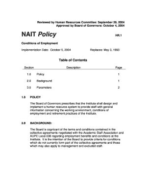 Fillable Online nait 1 - Conditions of Employment.doc. Form to record ...