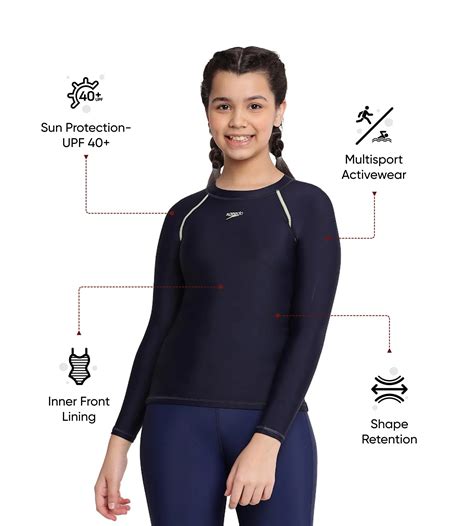 Buy Speedo Girl Solid Long Sleeve SunTop True Navy-Spritz SwimActive ...