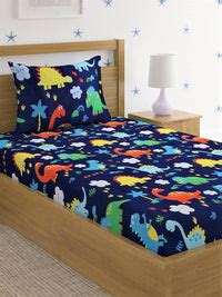 Buy Home Sizzler Blue & Yellow Printed 210 TC Bedsheet with Pillow ...