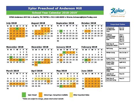 Anderson County District 2 Calendar - Preschool Calendar Printable