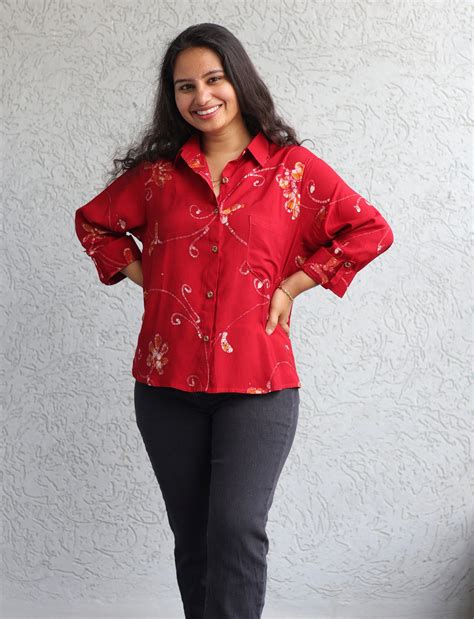 Red Batik print shirt – Looms & Tassels