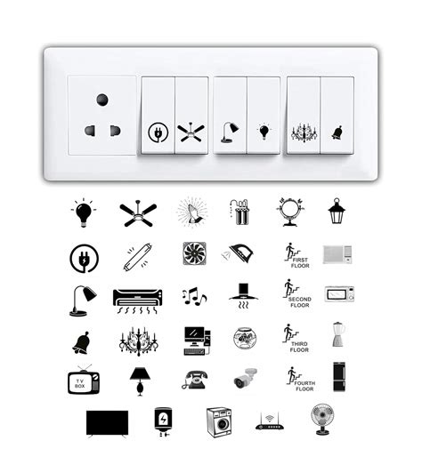 Feora9X FEORA Transparent Black & White Switch Self Adhesive Stickers ...