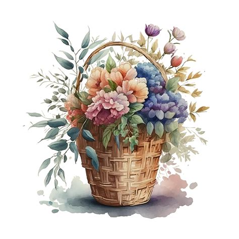 Watercolor Flowers Clipart vector, Easter Basket Png, Spring Floral ...