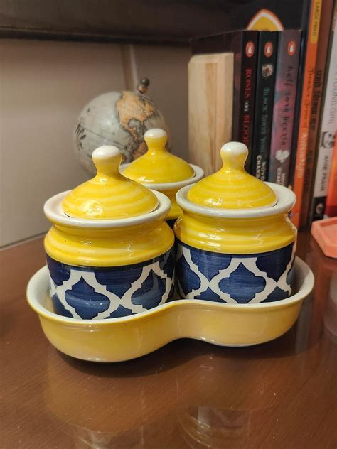 Buy BUMBLEBERRY Designer Ceramic Pickle Jar (Set of 3 jars with Tray ...