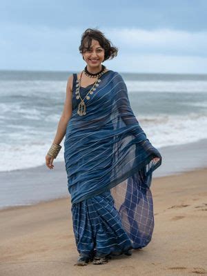 Buy Suta Blue Pure Cotton Woven Design Saree Without Blouse Online
