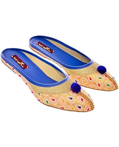Faishnear Jaipuri Ethnic Synthetic Women Blue Flat/Juti for Women: Buy ...