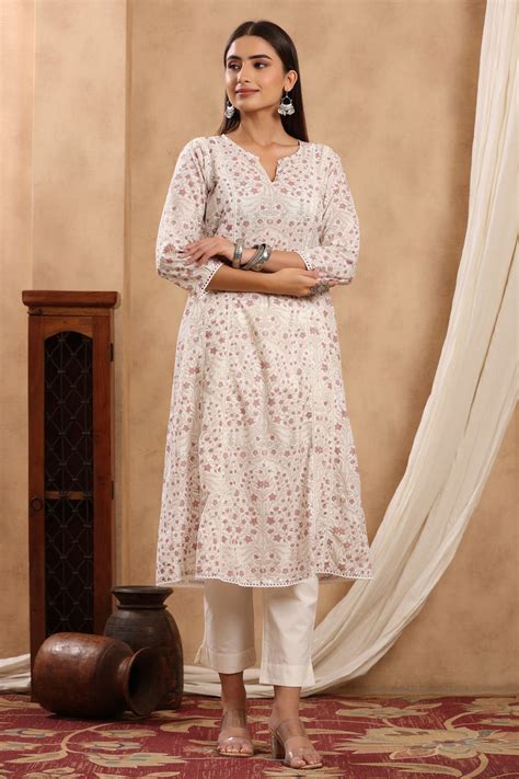 Buy Rozana Shifat Bageecha A Line Cotton Kurta-Shahenaz Online ...