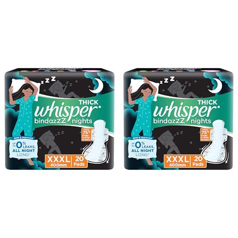 Buy Whisper Bindazzz Night Sanitary Pads|20 Thick Pads|XXXL|upto 0% ...