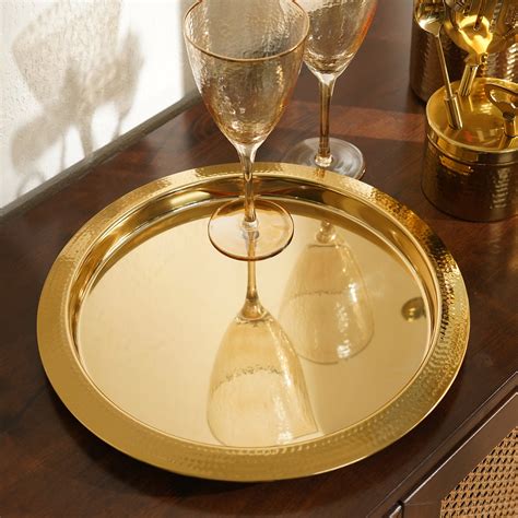 Gold Hammered Metal Round Tray
