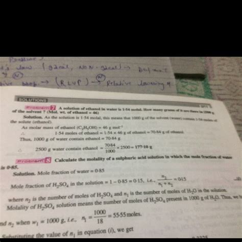 Calculate the molarity of sulphuric acid solution in which the mole ...