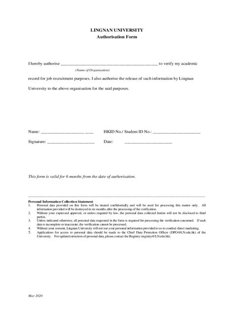 Fillable Online LINGNAN UNIVERSITY Authorisation Form Fax Email Print ...