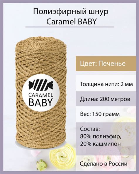 Шнур полиэфирный Caramel BABY Печенье, 2 мм, 200 м/150 г, шнур для ...