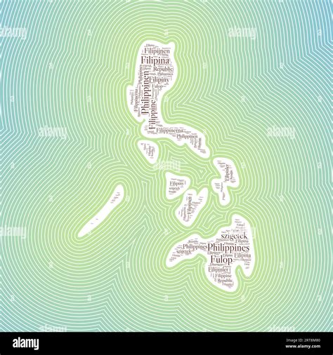 Philippines shape formed by country name in multiple languages. Philippines border on stylish ...