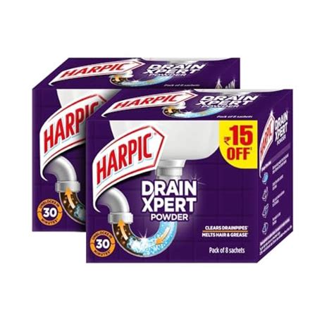 Harpic DrainXpert Drain Cleaning Powder (50g x 8) | Removes Blockages ...