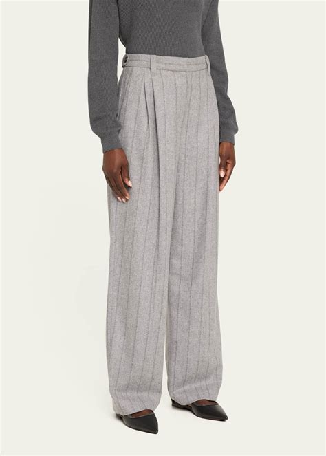 Brunello Cucinelli Stripe Pleated Wool Flannel Trousers - Bergdorf Goodman