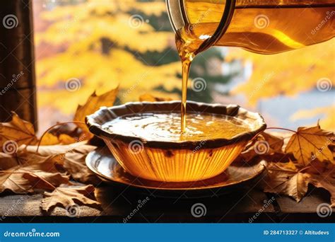 Golden Maple Syrup Being Poured through a Filter Stock Illustration ...