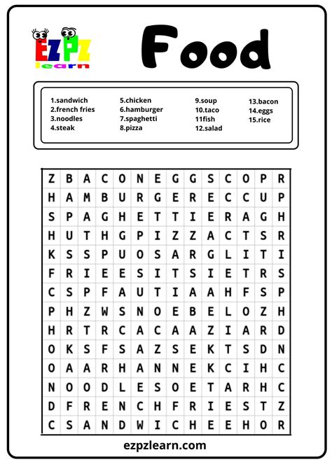 Food Word Search - Ezpzlearn.com