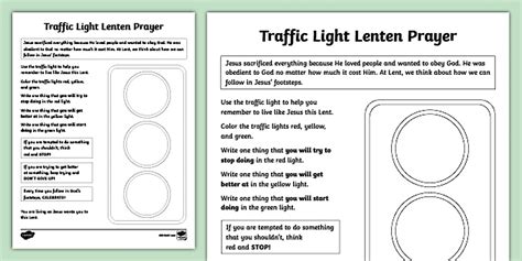Traffic Light Lenten Worksheet | Learning Resource | Twinkl