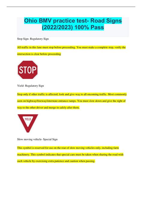 Ohio BMV practice test- Road Signs (2022/2023) 100% Pass - Ohio BMV ...