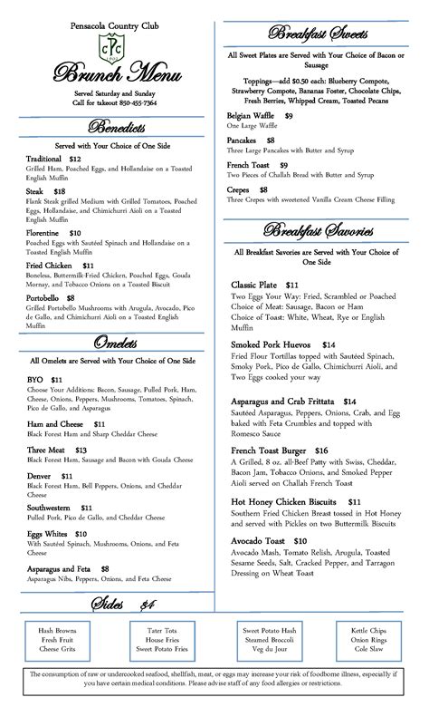 Menus - Pensacola Country Club