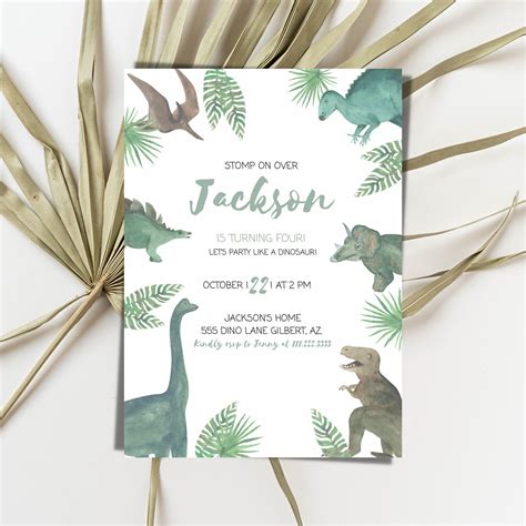Dinosaur Birthday Invitation, Stomp on Over Invite, Party Like A ...